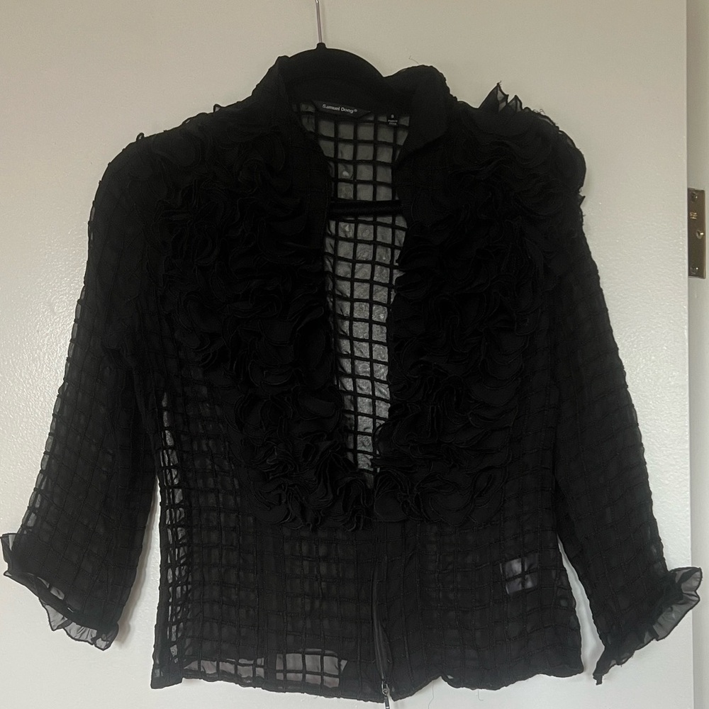 Samuel Dong Black Sheer Grid Top